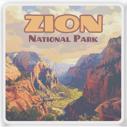 Zion National Park Utah Moab Canyon Retro Aufkleber (Vorderseite)