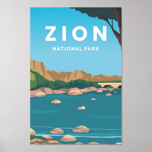 Zion National Park Utah Reisemarkt Illustration Poster