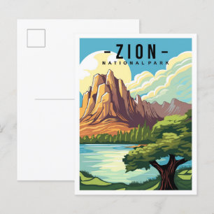 Zion National Park Utah USA Travel Illustration Postkarte