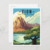 Zion National Park Utah USA Travel Illustration Postkarte (Vorne/Hinten)