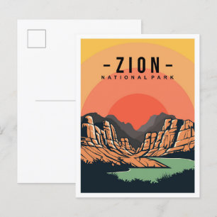 Zion National Park Utah USA Travel Illustration Postkarte