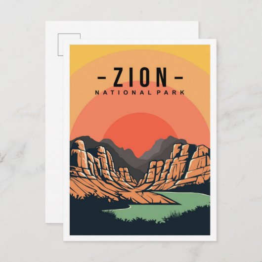 Zion National Park Utah USA Travel Illustration Postkarte (Vorne/Hinten)