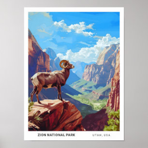 Zion National Park Utah USA Vintage Travel Poster