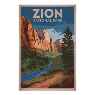 Zion National Park Vintag Poster