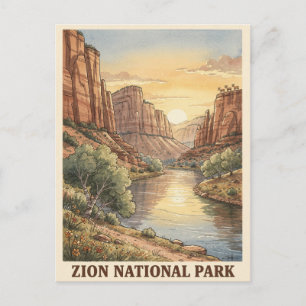 Zion National Park Vintage Reise Postkarte