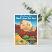 Zion National Park Vintage Reise Postkarte (Stehend Vorderseite)