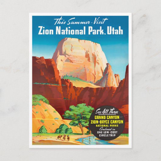 Zion National Park Vintage Reise Postkarte (Vorderseite)