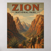 Zion National Park Vintage WPA Style Canyon Wander