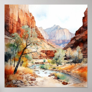 Zion National Park Wasserfarben-Malplakat Poster