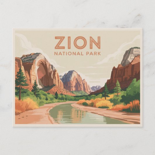 Zion Nationalpark Postcard Vintag Postkarte (Vorderseite)