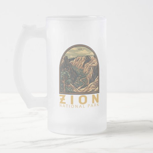 Zion Nationalpark Retro Emblem Mattglas Bierglas (Links)