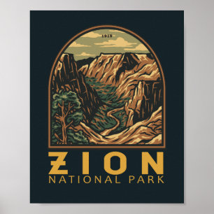Zion Nationalpark Retro Emblem Poster