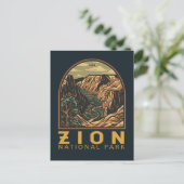 Zion Nationalpark Retro Emblem Postkarte (Stehend Vorderseite)