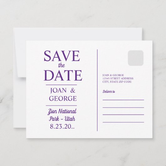 Zion, Nationalpark Utah, Travel Postcard Save The Date (Rückseite)