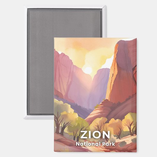 Zion-Nationalpark | Wasserfarbe für Reisen Magnet (Vorderseite/Rückseite)
