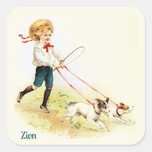 ZION ~ VINTAG ART 1905 ~ Freundliche Tiere ~ Quadratischer Aufkleber