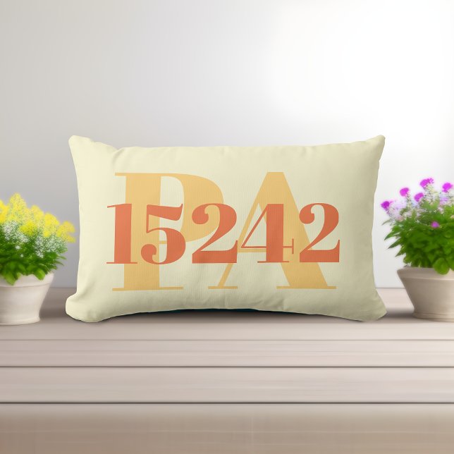 Zip-Code und Staat-Position Gelbes Kissen im Freie Für Draußen (Custom Zip Code and State Lumbar Pillow: Minimalist Design with Personalization! 🏡💛)