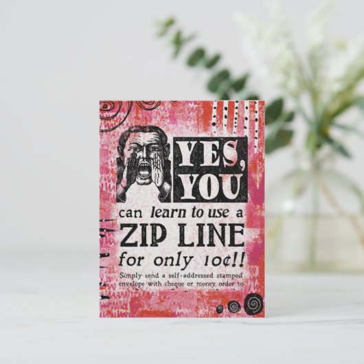 Zip Line - Funny Vintage Ad Postkarte (Stehend Vorderseite)