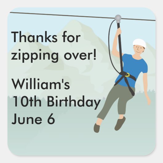 Zip Line Lining Birthday Gevor Quadratischer Aufkleber (Vorderseite)