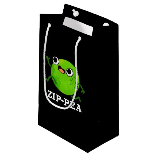 Zip-pea Funny Zippy Pea Pun Dark BG Kleine Geschenktüte (Vorderseite Schrägansicht)