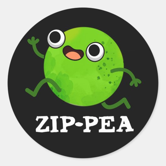 Zip-pea Funny Zippy Pea Pun Dark BG Runder Aufkleber (Vorderseite)