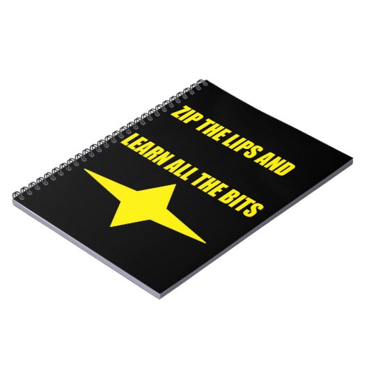 Zippen Sie den gelben Text der Lippen auf schwarze Notizblock (Linke Seite)