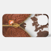 Zipper Western Cowhide Tooled Leather iPhone Hülle (Rückseite (Horizontal))