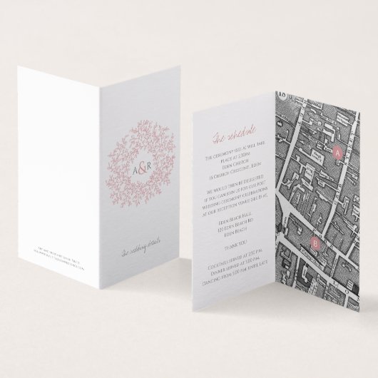 Zirkel der Blätter Rosa Hochzeitskarte und Einzelh (Innenseite und Außenseite)