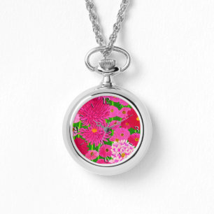 Zirkel der Blume, Fuchsienrosa Chrysanthemen Armbanduhr
