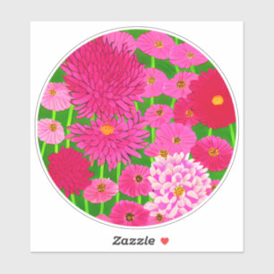 Zirkel der Blume, Fuchsienrosa Chrysanthemen Aufkleber