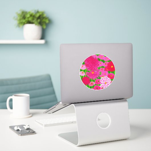 Zirkel der Blume, Fuchsienrosa Chrysanthemen Aufkleber (Laptop auf Schreibtisch)