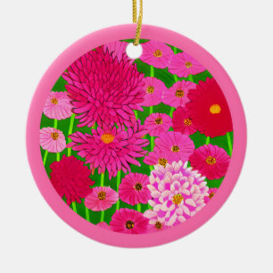 Zirkel der Blume, Fuchsienrosa Chrysanthemen Keramik Ornament