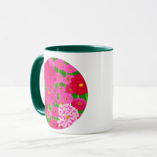 Zirkel der Blume, Fuchsienrosa Chrysanthemen Tasse (Vorderseite Links)