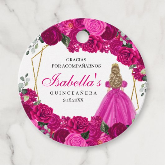 Zirkel Fuchsia Pink und Gold Quinceanera Geschenkanhänger (Vorderseite)