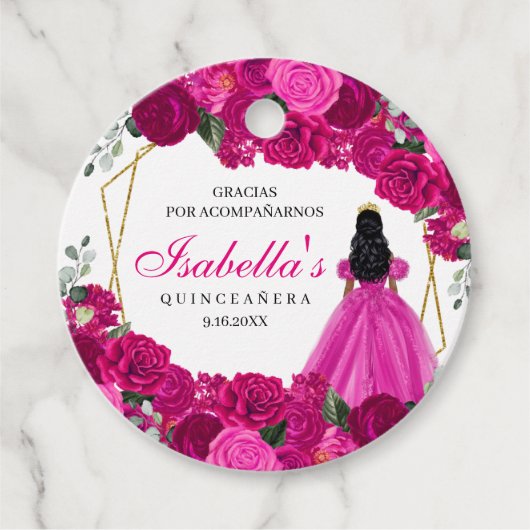 Zirkel Fuchsia Pink und Gold Quinceanera Geschenkanhänger (Vorderseite)