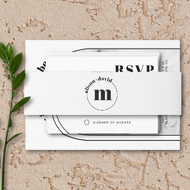 Zirkel mit Namen und Monogramm Schwarz-weiße Hochz Einladungsbanderole