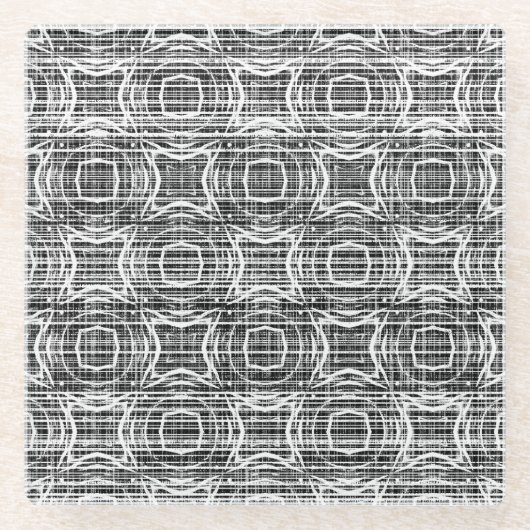 Zirkelmuster aus schwarzem, weißem und grauem Karo Glasuntersetzer (Vorderseite)