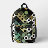 Zirkelmuster der schwarzen grünen Beige Brown Midj Bedruckter Rucksack (Vorderseite)