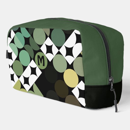 Zirkelmuster der schwarzen grünen Beige Brown Midj Waschbeutel (Rechte Ecke)