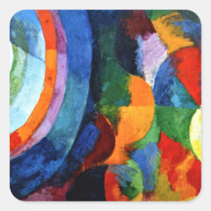 Zirkuläre Formen, Sonne, Mond--abstraktes Kunstwer Quadratischer Aufkleber