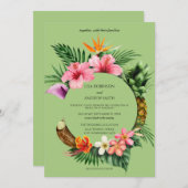 Zirkuläre Hochzeit der Hawaiianischen Flora - Grün Einladung (Vorne/Hinten)