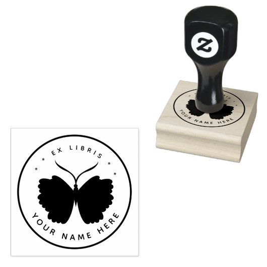 Zirkulärer Schmetterling ex libris Briefmarke Gummistempel (Stempel)