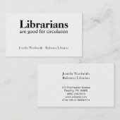 Zirkulations-Wortspiel-Bibliothekar-Visitenkarten Visitenkarte (Vorne/Hinten)