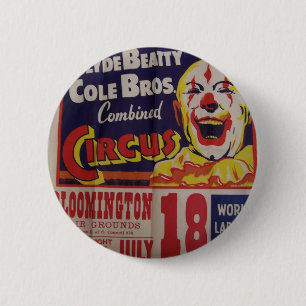Zirkus, "Clyde Beatty und Cole Bros" Retro Theater Button