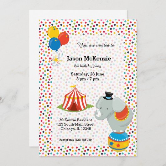Zirkus Einladung (Vorne/Hinten)
