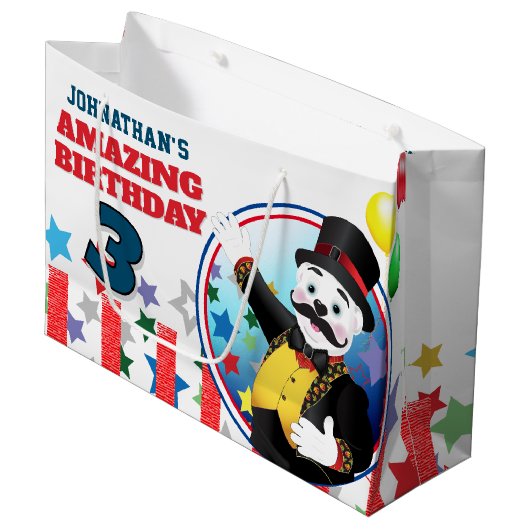 Zirkus-Eisbär-Ringmaster-Geburtstag Große Geschenktüte (Vorderseite Schrägansicht)
