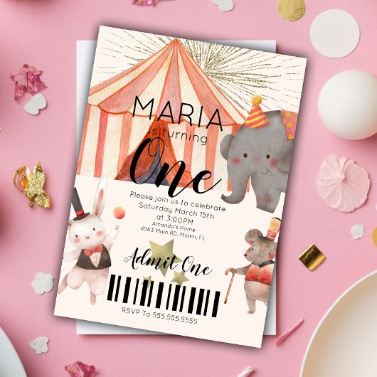Zirkus Erster Geburtstagsticket Einladung