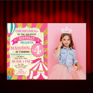 Zirkus-Geburtstagseinladung Karneval Rosa Gold Einladung