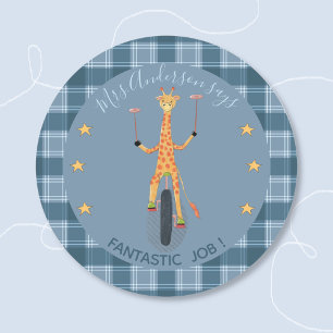 Zirkus-Giraffe-Schülerbelohnung-Blauer Aufkleber