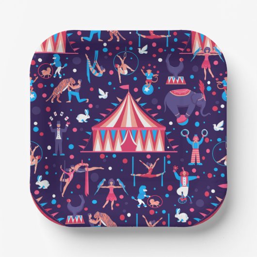Zirkus Karneval Akrobat Trapez whimsisch Pappteller (Vorderseite)